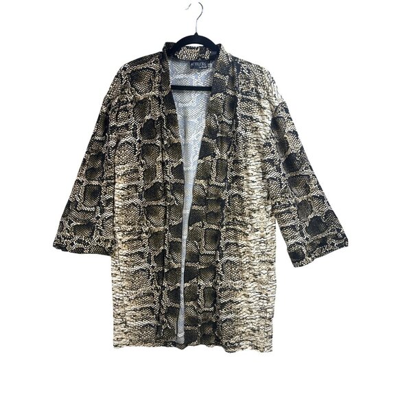 Womens Snake Print Kimono Jacket Attitudes By Renee Open Front Relaxed Fit - Picture 2 of 7